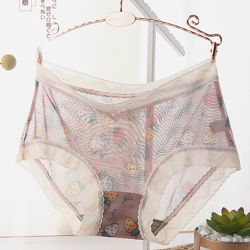 Quần Lót Lụa Viền Ren Phối Hoạ Tiết Hình Hoa Quả Cute