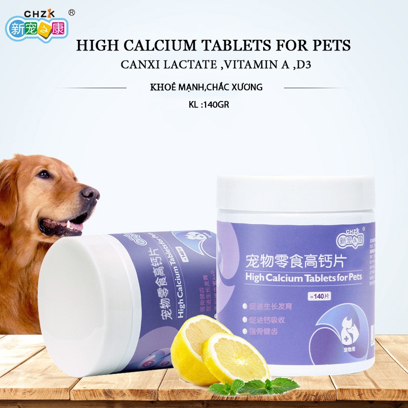 Viên nén canxi cho chó công thức canxi LACTATE VÀ VITAMIN A,D3 hấp thu nhanh dinh dưỡng cho chó mèo