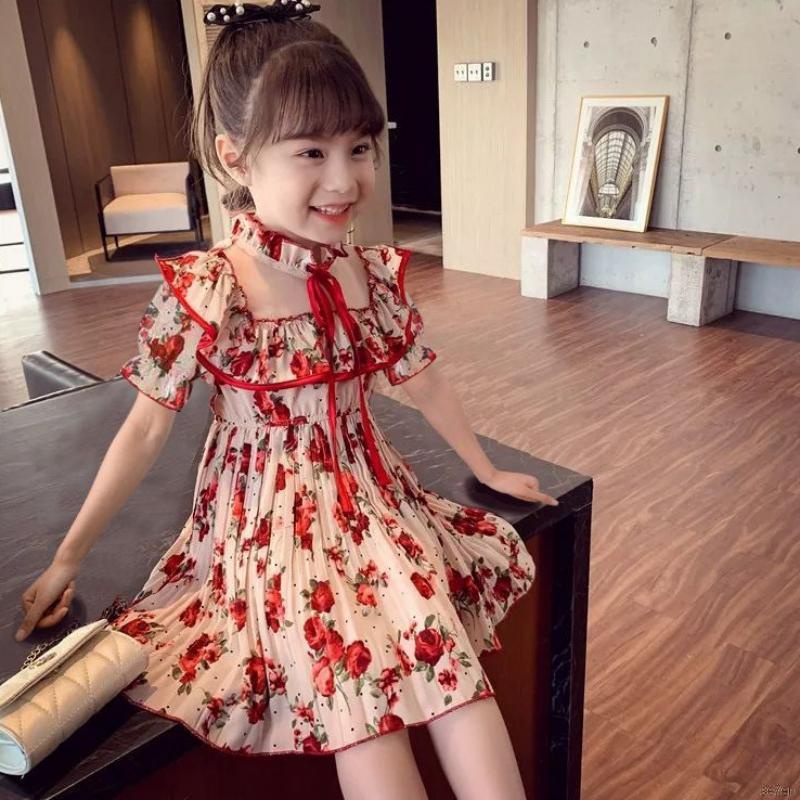 Đầm Công Chúa Xếp Ly Chất Liệu Chiffon Họa Tiết Hoa Đào Cho Bé Gái 1-6 Tuổi Se7En