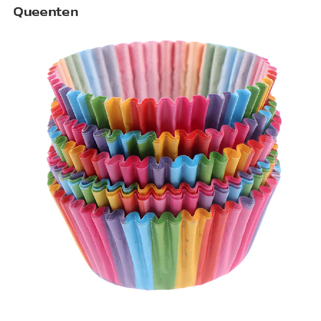 Set 100 túi giấy đựng bánh cupcake màu sắc cầu vồng