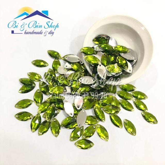 50 Viên Đá Kiếng Lá Me 7x15mm Đính Kết Trang Phục Thời Trang, Làm Phụ Kiện Handmade