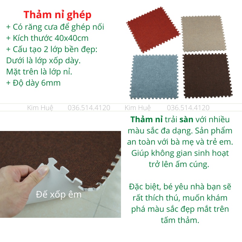 Thảm nỉ ghép cho bé 40x40cm bộ 15 tấm hàng đẹp