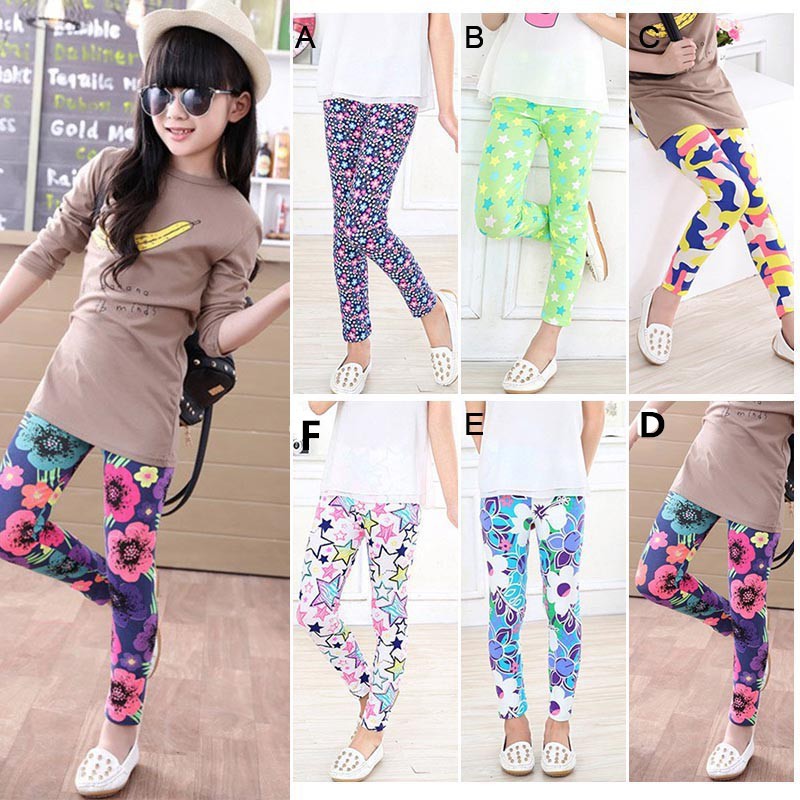 Quần legging co giãn in họa tiết xinh xắn cho bé gái