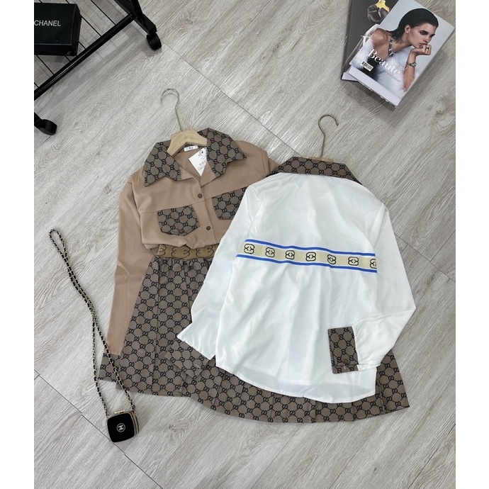 Set Áo Sơmi Mix Chân Váy Xoè