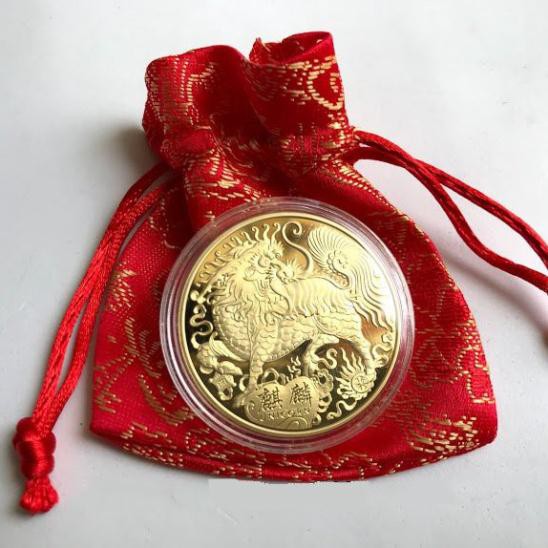 Đồng Xu Kỳ Lân Vàng Sang Trọng Uy Nghi phong Thủy 2021