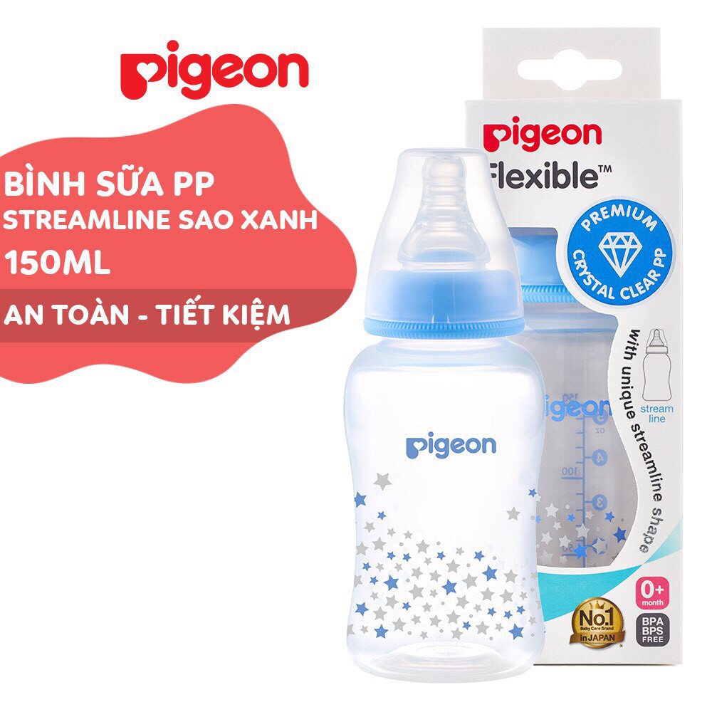 Bình sữa Pigeon, Bình sữa cổ hẹp PP Streamline hình ngôi sao hồng/xanh 150ml (S)