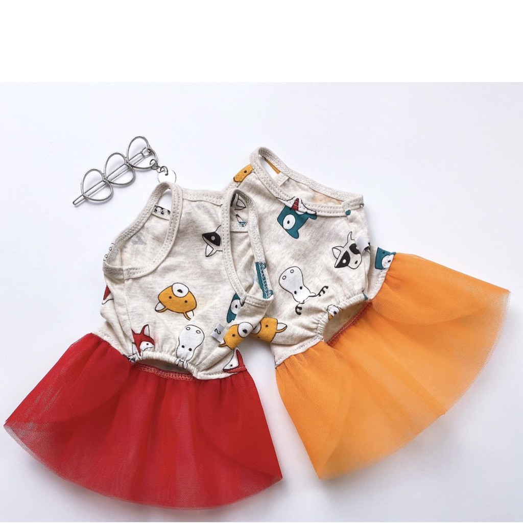Áo Chó Mèo - Váy Đầm 2 Dây Cotton Phối Lưới