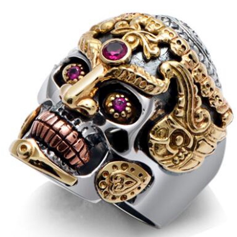 Nhẫn đeo ngón tay hình đầu lâu có đính hạt