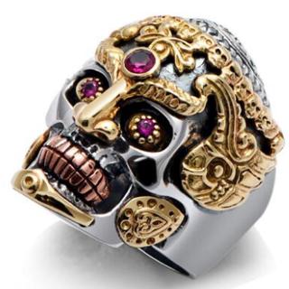 Nhẫn Inox Hình Đầu Lâu Đính Đá Ruby