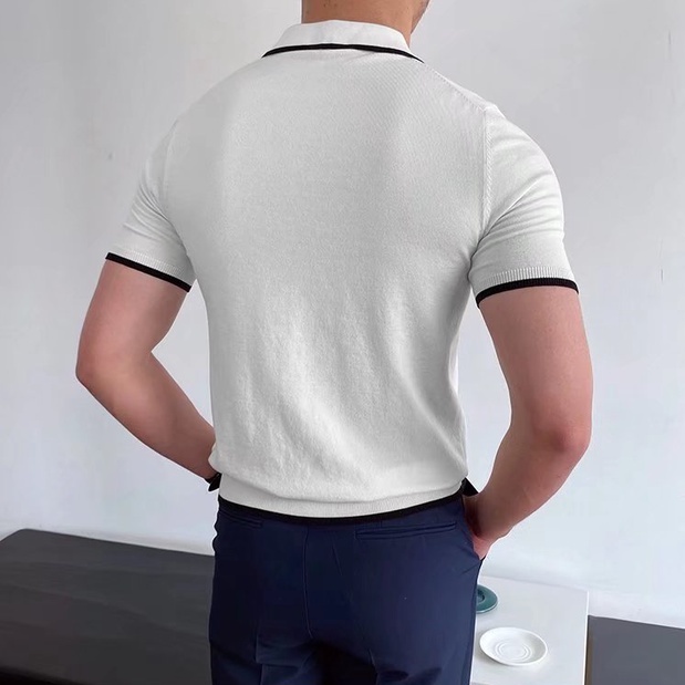Áo Thun Polo Cổ Bẻ Họa Tiết Sọc Màu Trơn Đơn Giản Chất Lượng Cao Thời Trang Công Sở Cho Nam fashion áo thun nam có cổ Hàn Quốc áo thun tay lỡ simple áo phông rộng from rộng