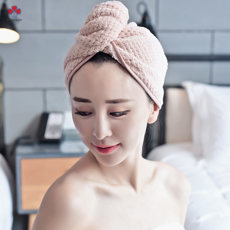 Khăn quấn đầu lau khô tóc nhanh chóng bằng microfiber có nút cài tiện lợi | BigBuy360 - bigbuy360.vn