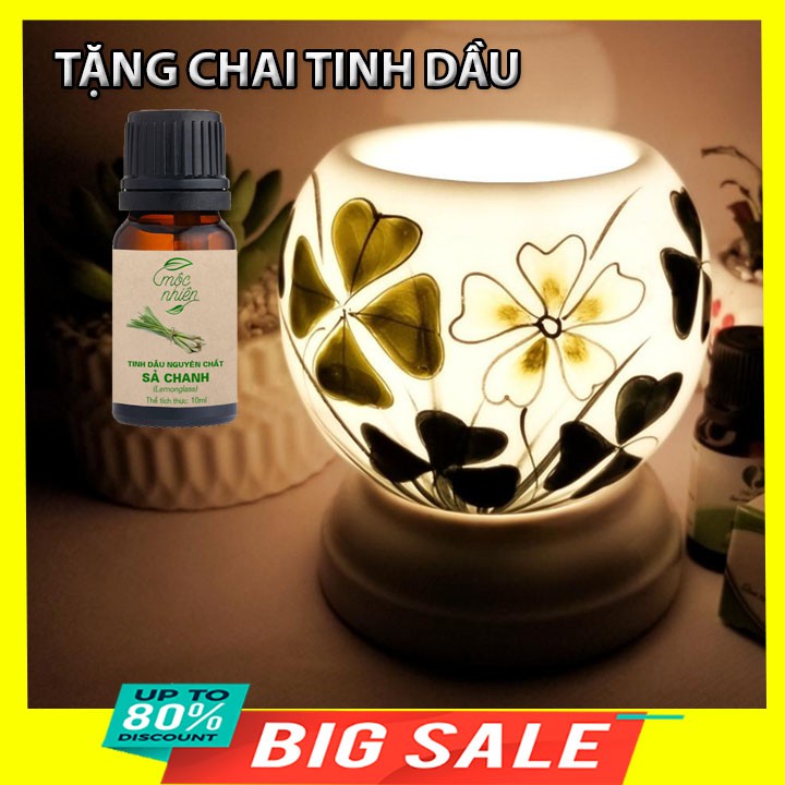 Chọn 90 Mùi (Mẫu tùy chọn) Đèn xông tinh dầu bát tràng +Tặng 02 chai tinh dầu 10ml 9x11cm