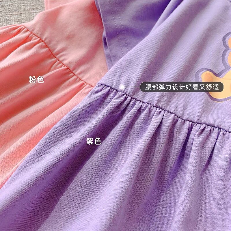 Đầm Cotton Ngắn Tay Họa Tiết Hoạt Hình Thời Trang Mùa Hè Hàn Quốc Dành Cho Bé Gái 2023