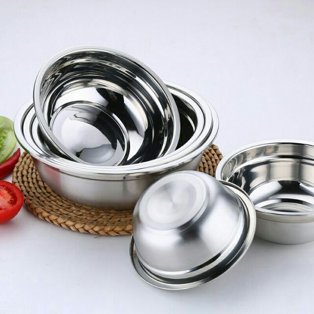 Thau trộn inox dày dặn nhiều kích thước dùng để trộn salad, bánh tráng