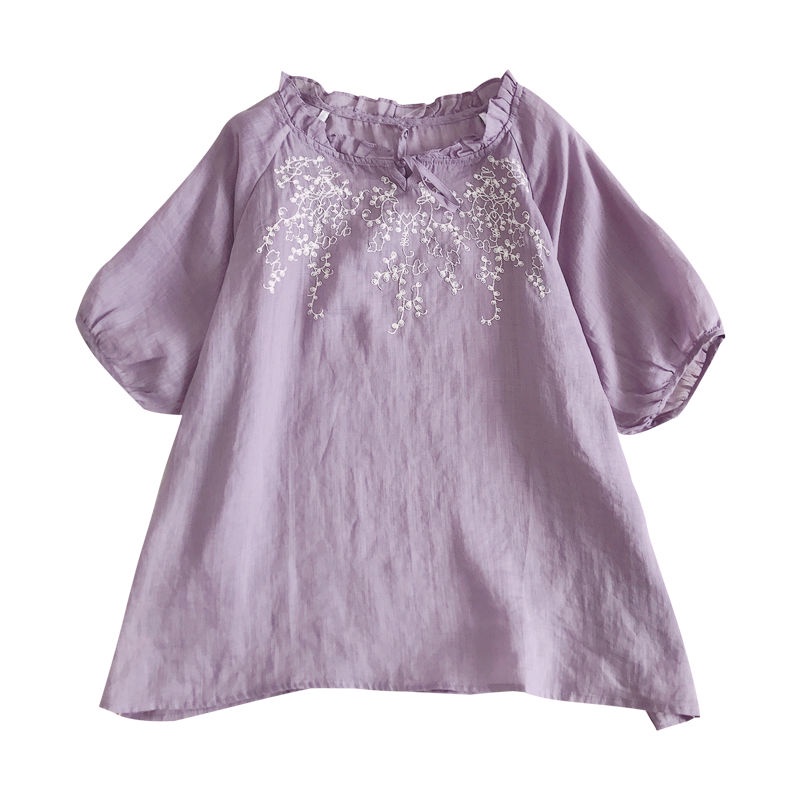 Áo Sơ Mi Dáng Rộng Cổ Tròn Thêu Họa Tiết Thời Trang Mùa Hè Hàn Quốc Mới Cho Nữ