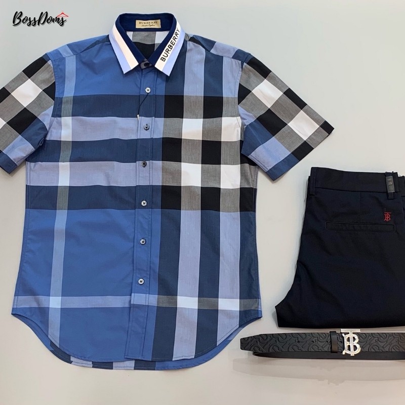 Áo sơ mi cộc tay Like AU - Áo sơ mi cộc Burberry like Authentic 1-1 on web caro logo cổ MLN 38-42 - Co Dãn