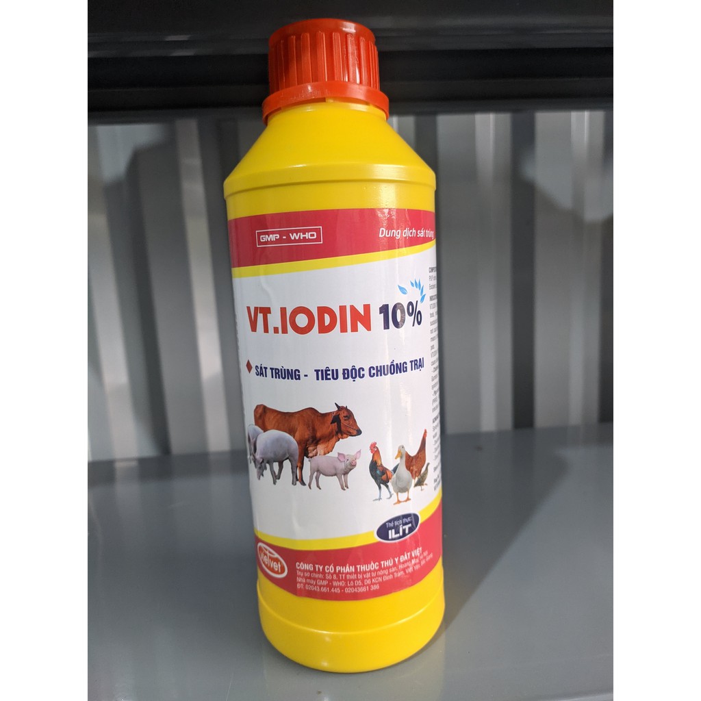 Dung dịch sát trùng VT.IODINE 10% 1L Khử trùng chuồng trại, dụng cụ chăn nuôi, vết thương