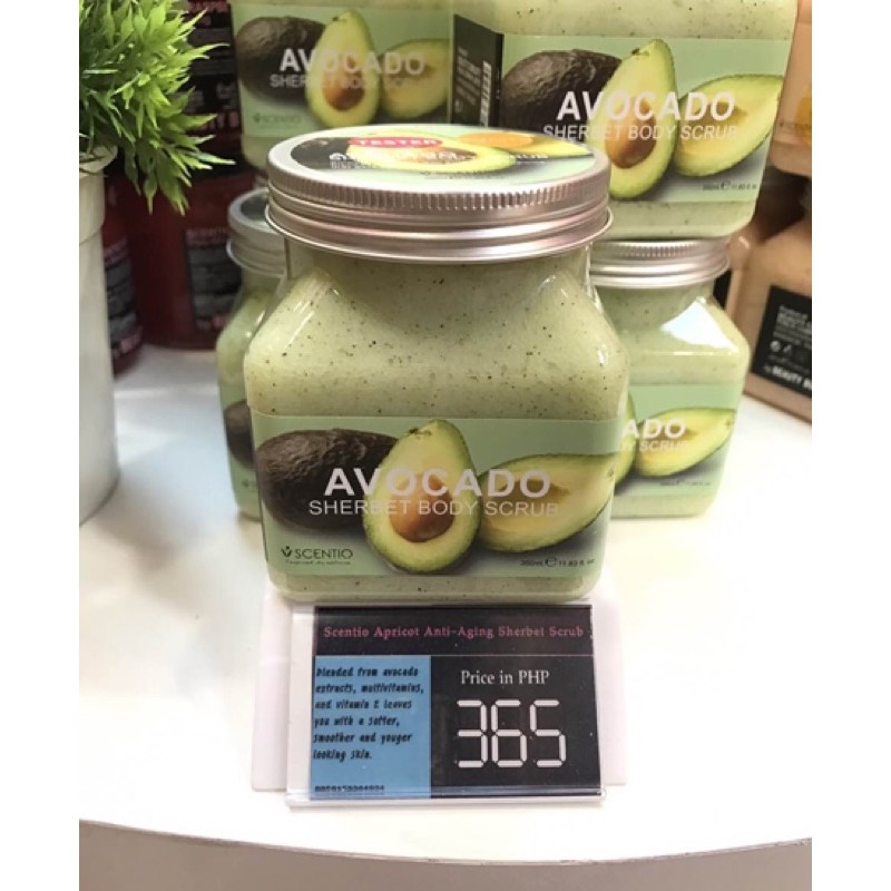 Tẩy Tế Bào Chết Body Hương Bơ Sáng Mịn Da Dưỡng Ẩm Thái Lan Beauty Buffet Scentio Avocado 350ml