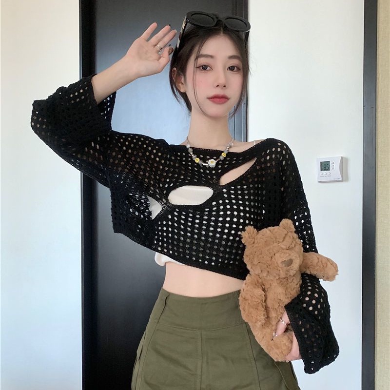 Bộ đồ COZOKC gồm áo lưới khoác ngoài và áo hai dây thời trang quyến rũ cho nữ