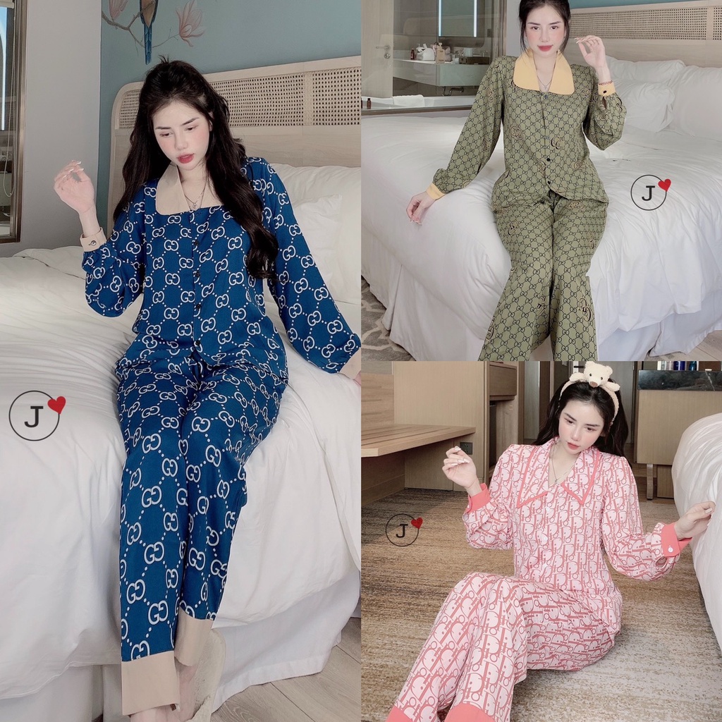 ĐỒ Ngù Pijama Quần Dài-Tay Dài- cổ sen- Bộ Mặc Nhà Kate Thái Cao Cấp Hàng Loại 1 Mềm Mại, Thầm Hút Mồ Hôi 40ky-60ky