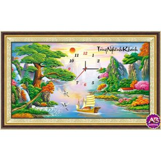 Tranh đính đá đồng hồ 85x50