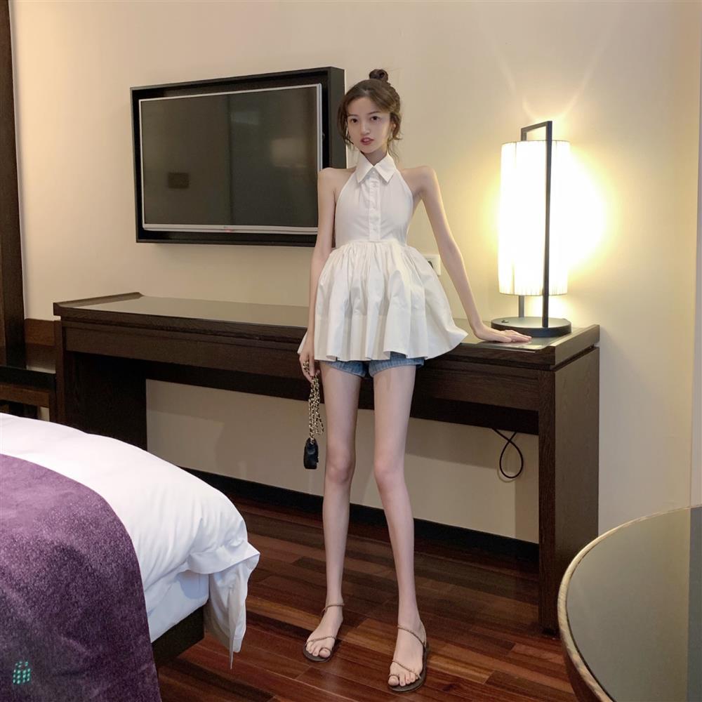 Đầm ngắn chữ A ôm eo màu trắng gợi cảm thời trang mùa hè 2020 cho nữ