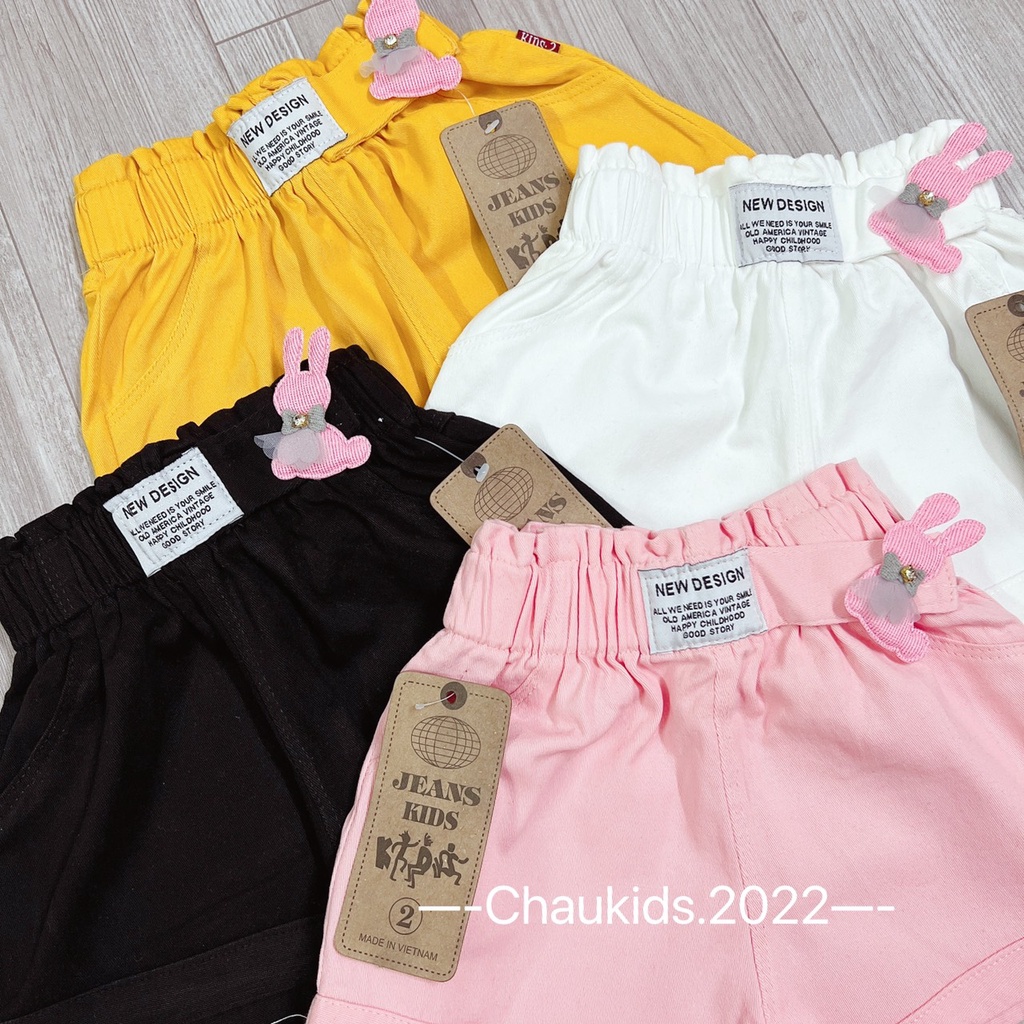 Quần đùi bé gái, quần short kaki tai thỏ 4 màu cực đẹp cho bé size 20-30kg