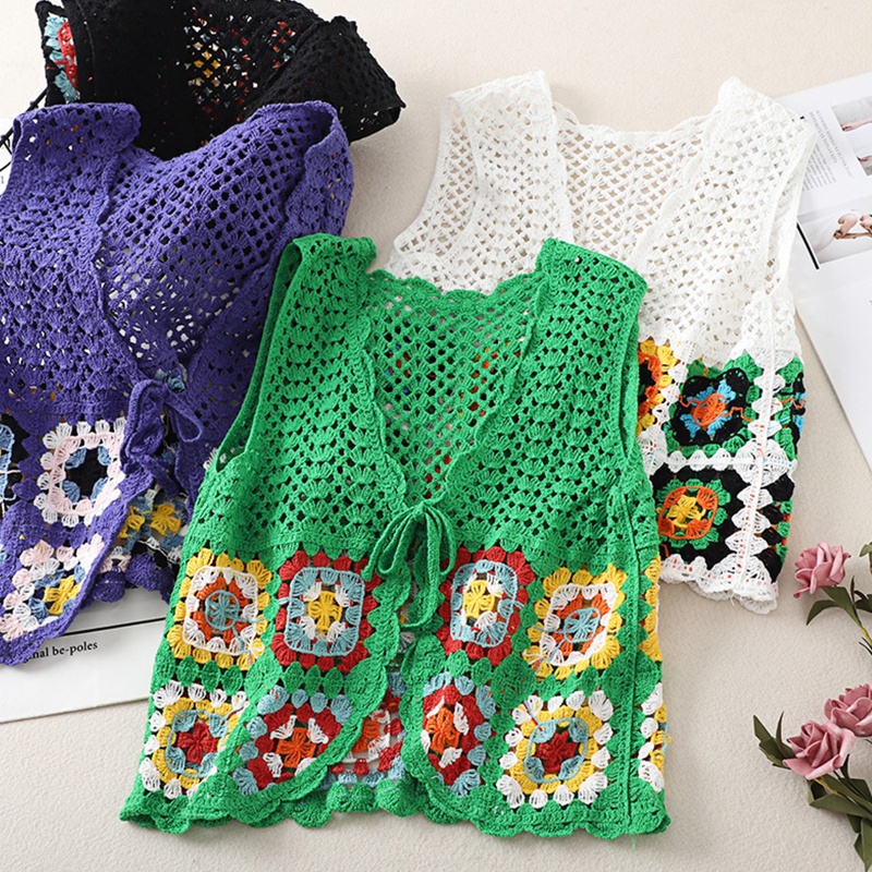 Áo Khoác Cardigan Đan Len Không Tay Dây Buộc Trước Hở Ngực Phong Cách Dân Tộc Dành Cho Nữ