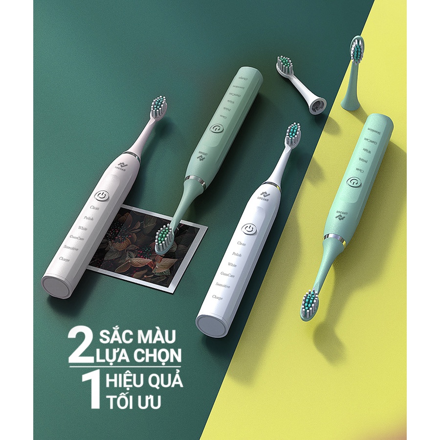 Bàn Chải Điện Sonic Life360 LE-BCD22B - Chải Sạch Mảng Bám Tới 10 Lần, Chống Nước IPX7 - Màu Trắng &amp; Xanh Mint