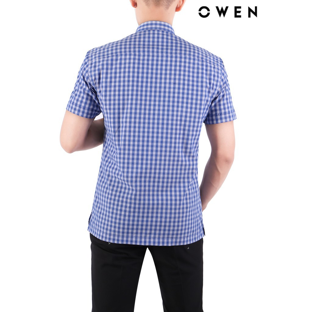 Áo Sơ Mi Nam Ngắn Tay Owen BA22555NT Sơ Mi Cộc Tay Công Sở Cao Cấp Màu Trắng Kẻ Caro Xanh Đậm Vải Sợi Tre Dáng Body Fit | BigBuy360 - bigbuy360.vn