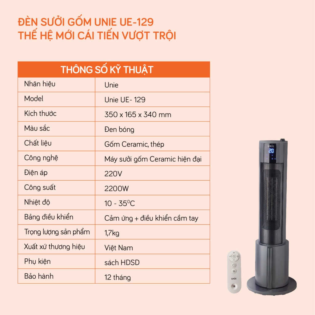 Máy sưởi gốm UNIE UE-129