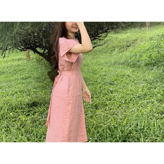 Đầm linen tưng premium midi cột dây sau, dài 105cm, mã mm4