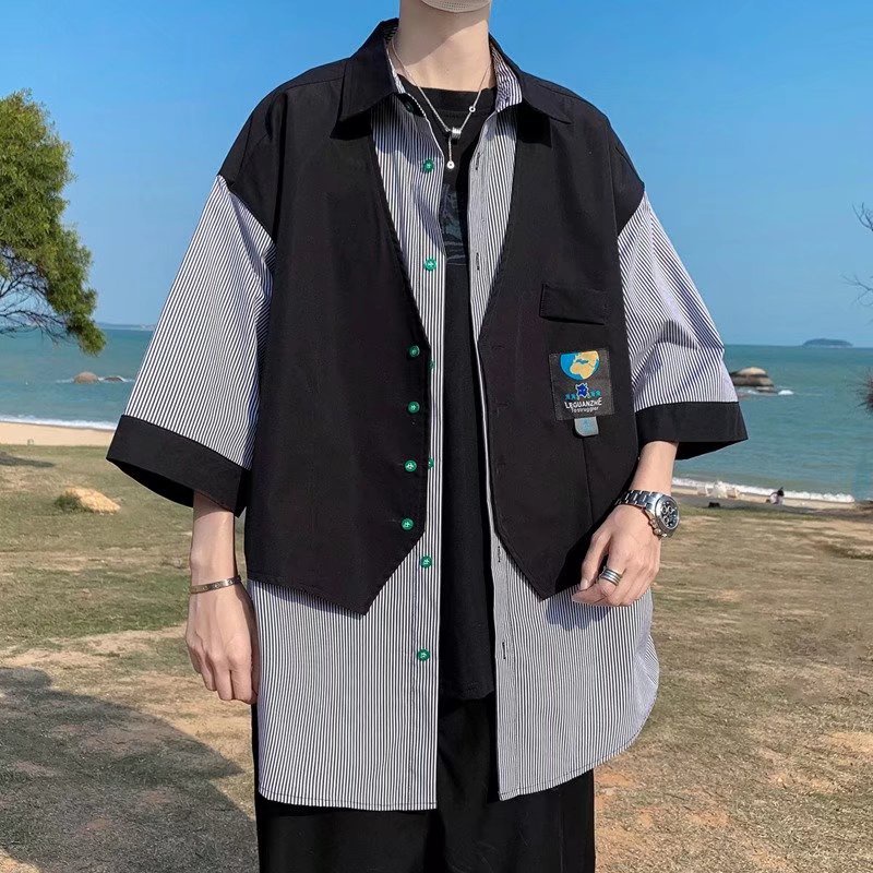 Áo Thun Giả Hai Mảnh Tay Ngắn Phong Cách Thời Trang Hàn Quốc Dành Cho Nam 2022