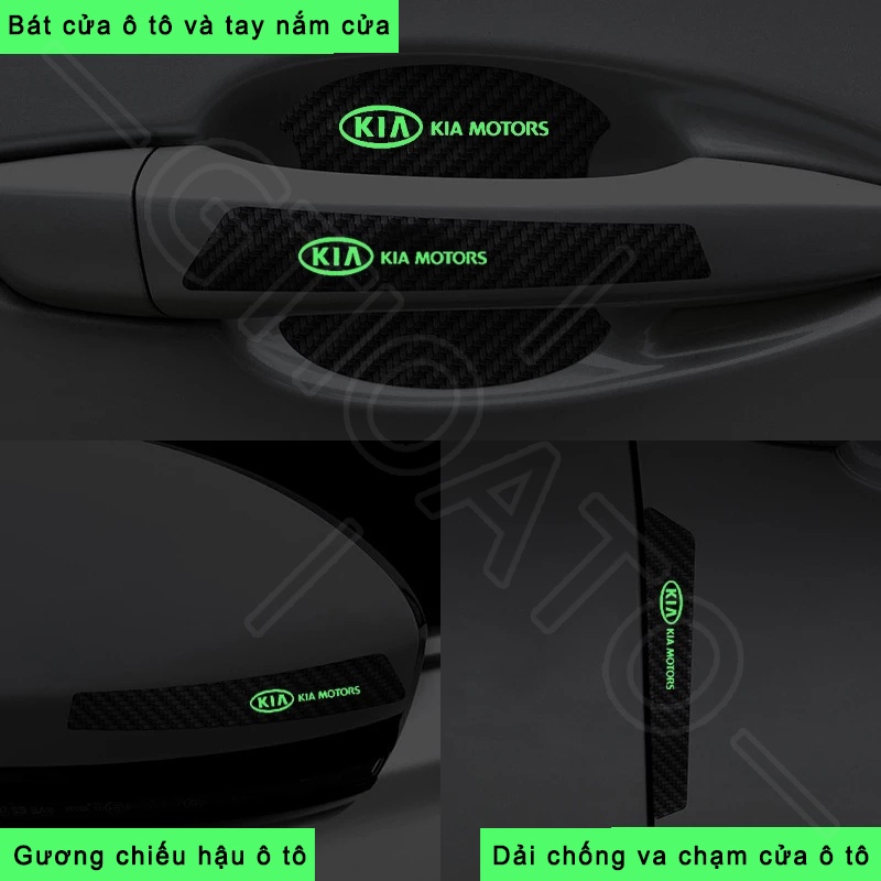 GTIOATO Sợi Carbon Bộ Bảo Vệ Tay Nắm Bát Cửa ô Tô Bộ Bảo Gương Hậu Xe HơI MiếNg DáN ChốNg XưỚC Phụ Kiện Oto Cho KIA Morning Seltos Carnival Sonet K3 Soluto Sorento Sedona Cerato Rondo K5 Optima