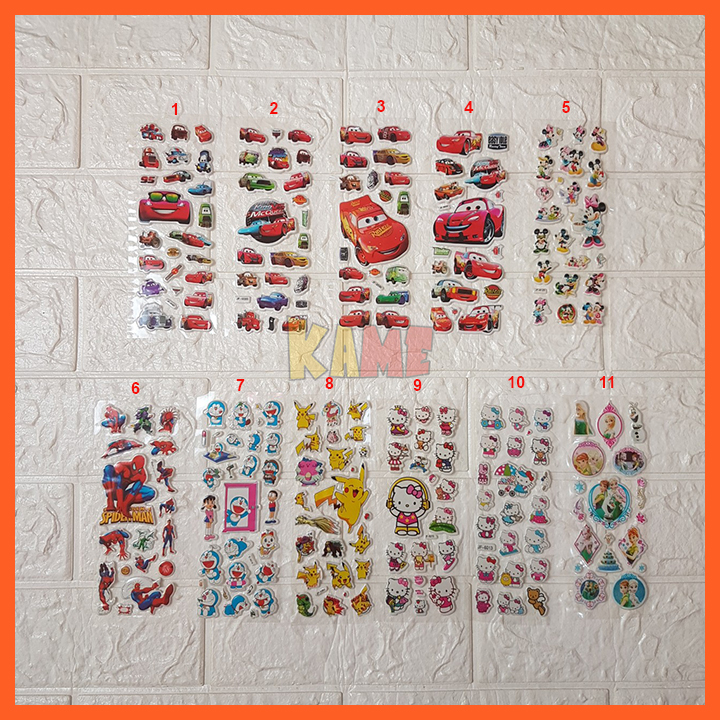 HCM - Sticker hoạt hình Người Nhện Doremon Kitty Mickey Pikachu xe đua 95 và công chúa Tuyết Frozen
