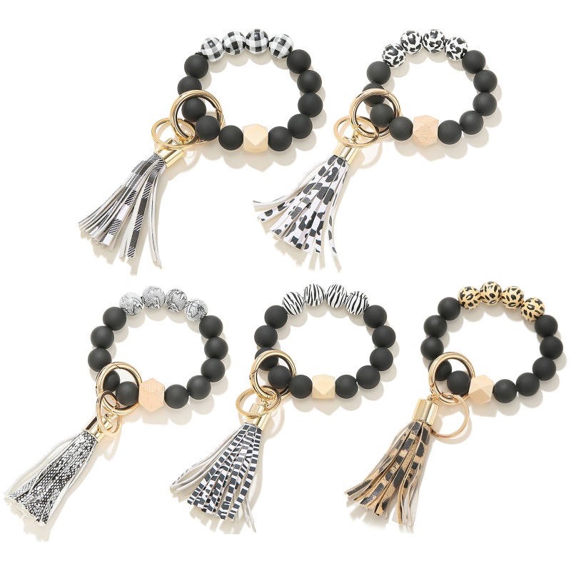 Vòng Tay Chuỗi Hạt Gỗ Phối Tua Rua Và Móc Khóa Bằng Silicone Và Gỗ Dành Cho Ngày Của Mẹ