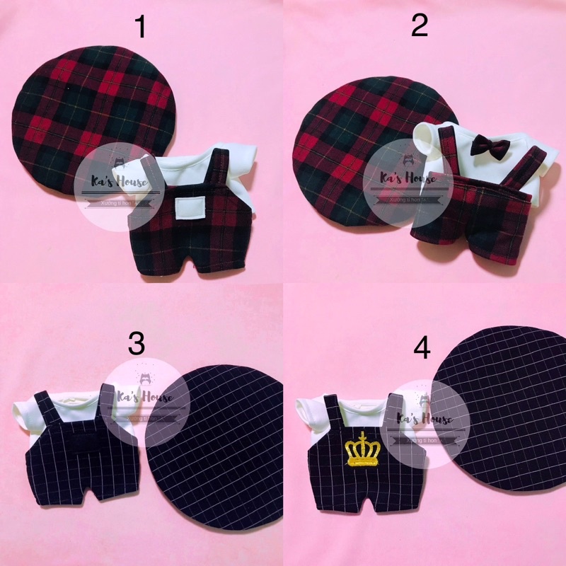 {15cm-20cm} CÓ SẴN - set yếm áo mũ caro cho doll, outfit do