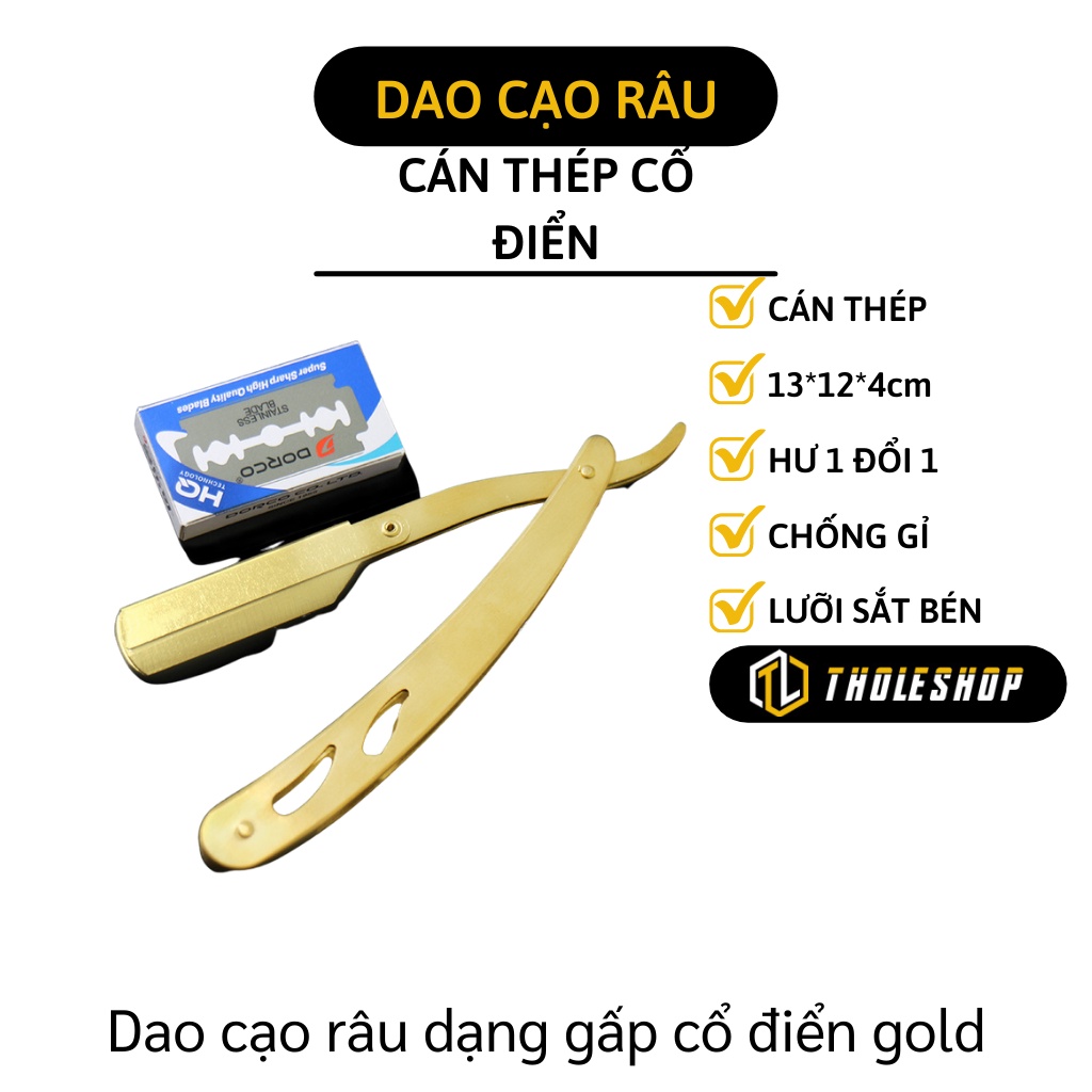 Dao Cạo Râu - Dụng Cụ Cạo Râu Cổ Điển Màu Vàng, Chuyên Dùng Dụng Cho BarberSHOP, Salon 7373
