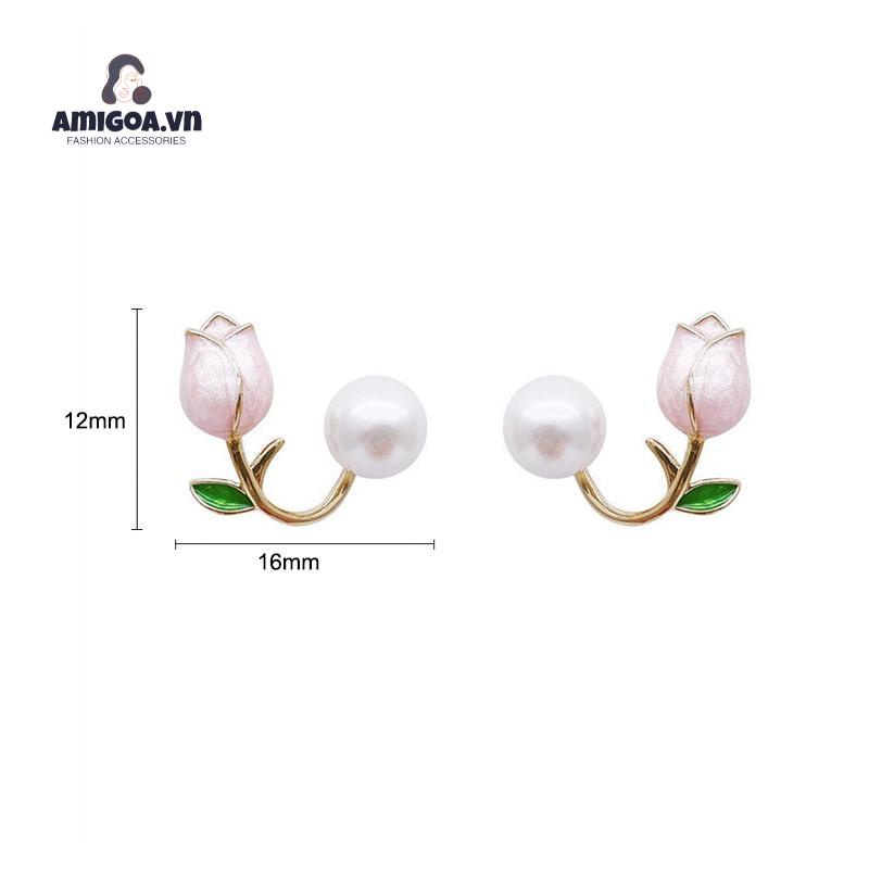 ✨✨Bông Tai Mạ Bạc 925 Hình Hoa Tulip Đính Ngọc Trai Phong Cách Hàn Quốc Mới 2022