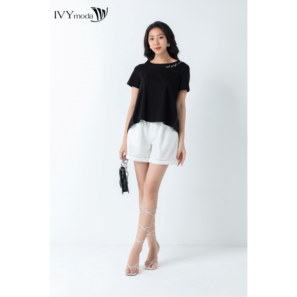 Áo thun nữ phối lụa xếp ly IVY moda MS 57M6603