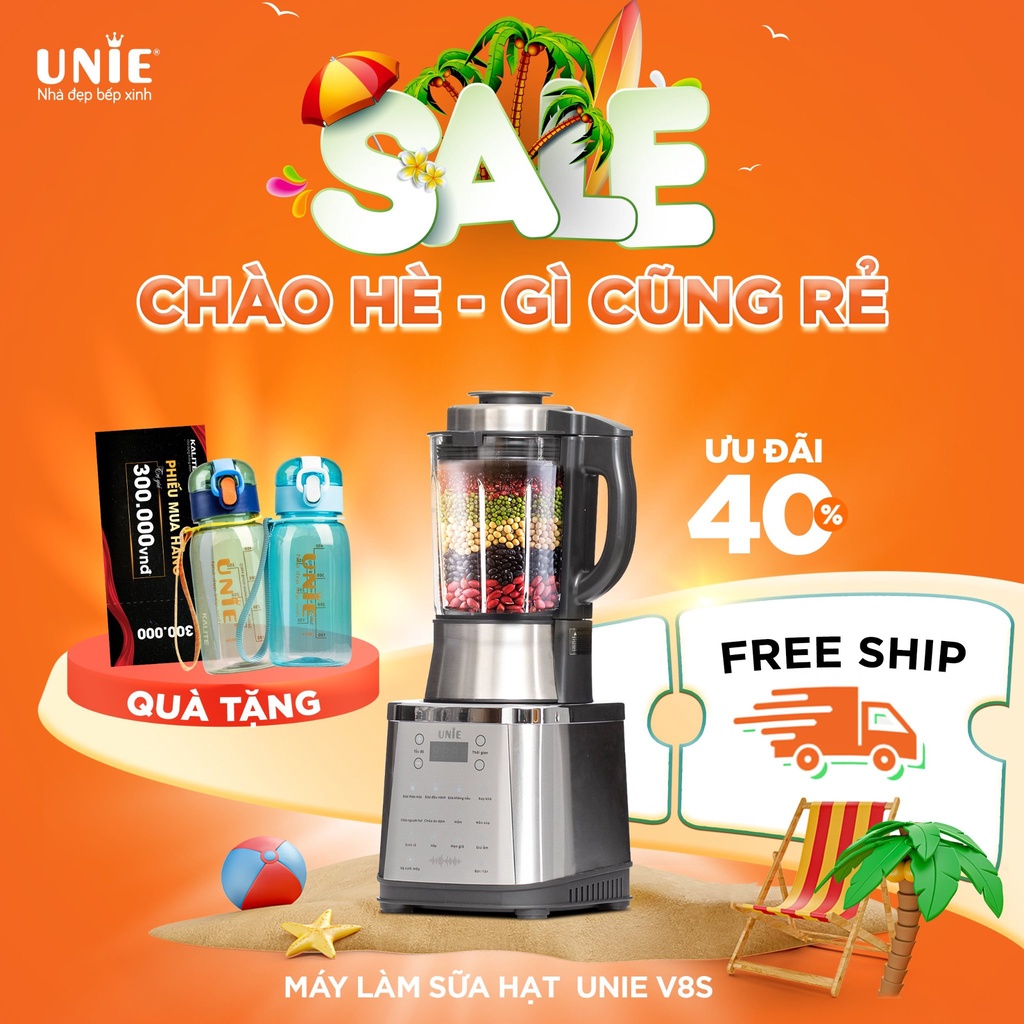 Máy xay nấu sữa hạt UNIE V8S công suất 1800W, dung tích 1,75L, Bảo Hành Chính Hãng 2 năm