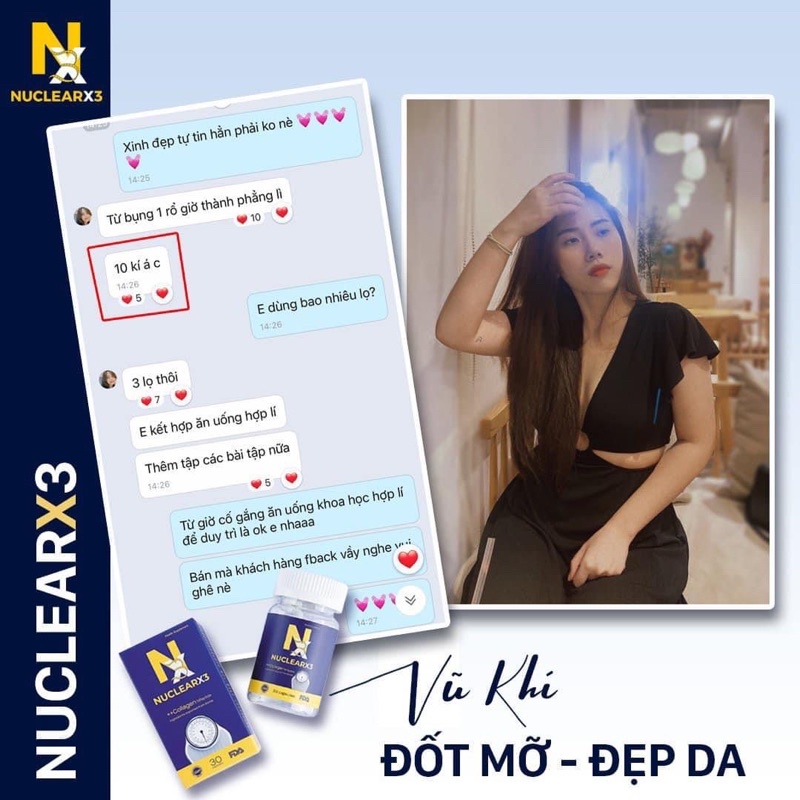 Viên Uống Giảm Cân Nuclearx3 Collagen Đẹp Da | Bản Mới Kèm Quà Tặng
