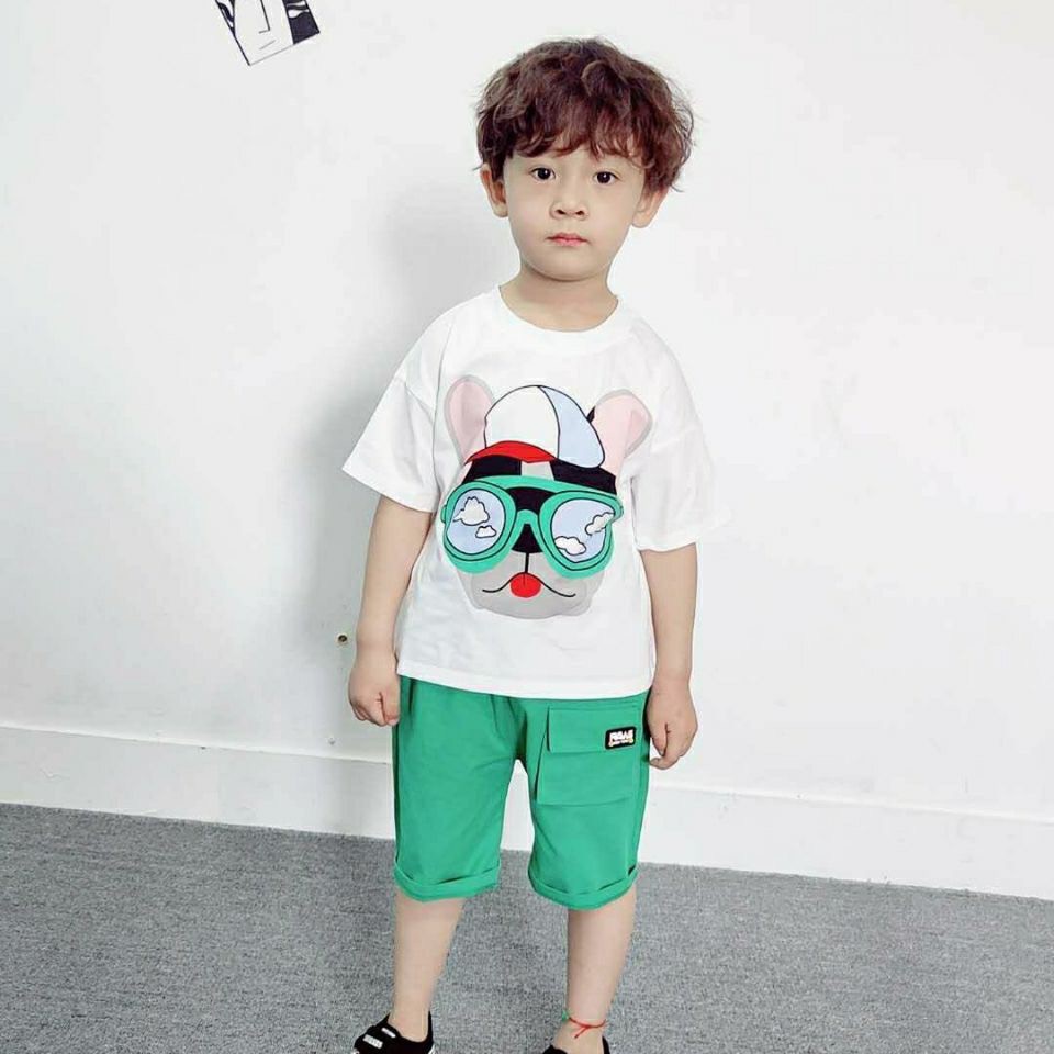 Set đồ áo thun quần kaki cho bé trai in hình mặc xuân hè (N00639)