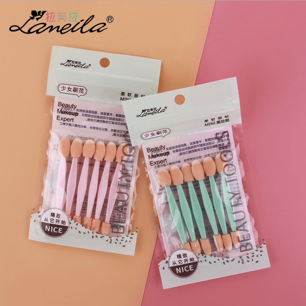 Cọ tán phấn mắt 2 đầu LAMEILA  gói 6 cây tiện dụng-dụng cụ hỗ trợ trang điểm mắt đa dạng, mút mềm, tán phấn dễ dàng | BigBuy360 - bigbuy360.vn
