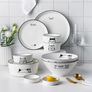 Bát gốm in hình mèo phong cách nhật bản