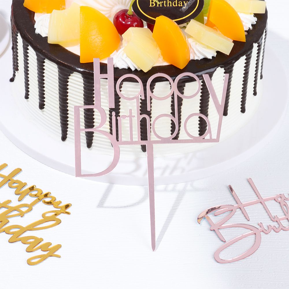 Phụ kiện trang trí bánh kem hình chữ Happy Birthday bằng acrylic tráng gương DIY