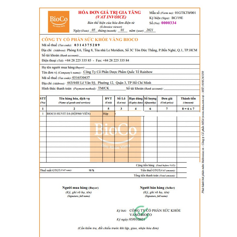 Viên uống vitamin E Bioco Huvit E4 (H/60v) - làm chậm quá trình lão hóa, mờ tàn nhang, vết nám