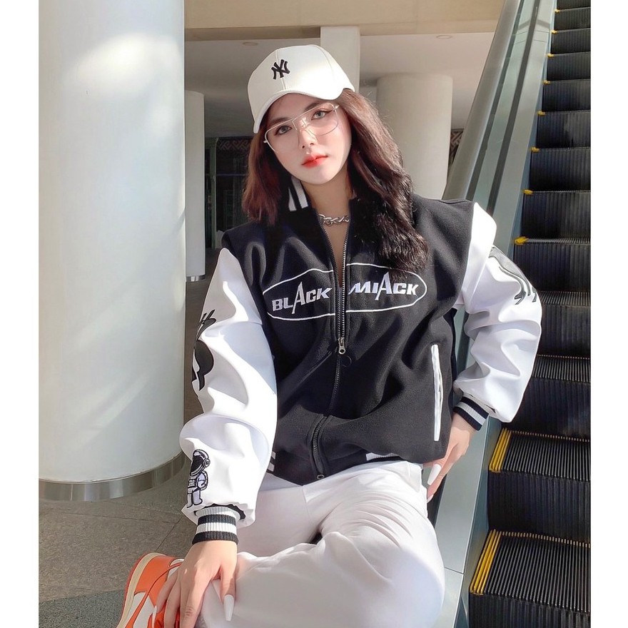 Áo Khoác Varsity Nỉ Dạ, tay Da, Full Thêu BLACKMIACK Varsity Jacket BM1