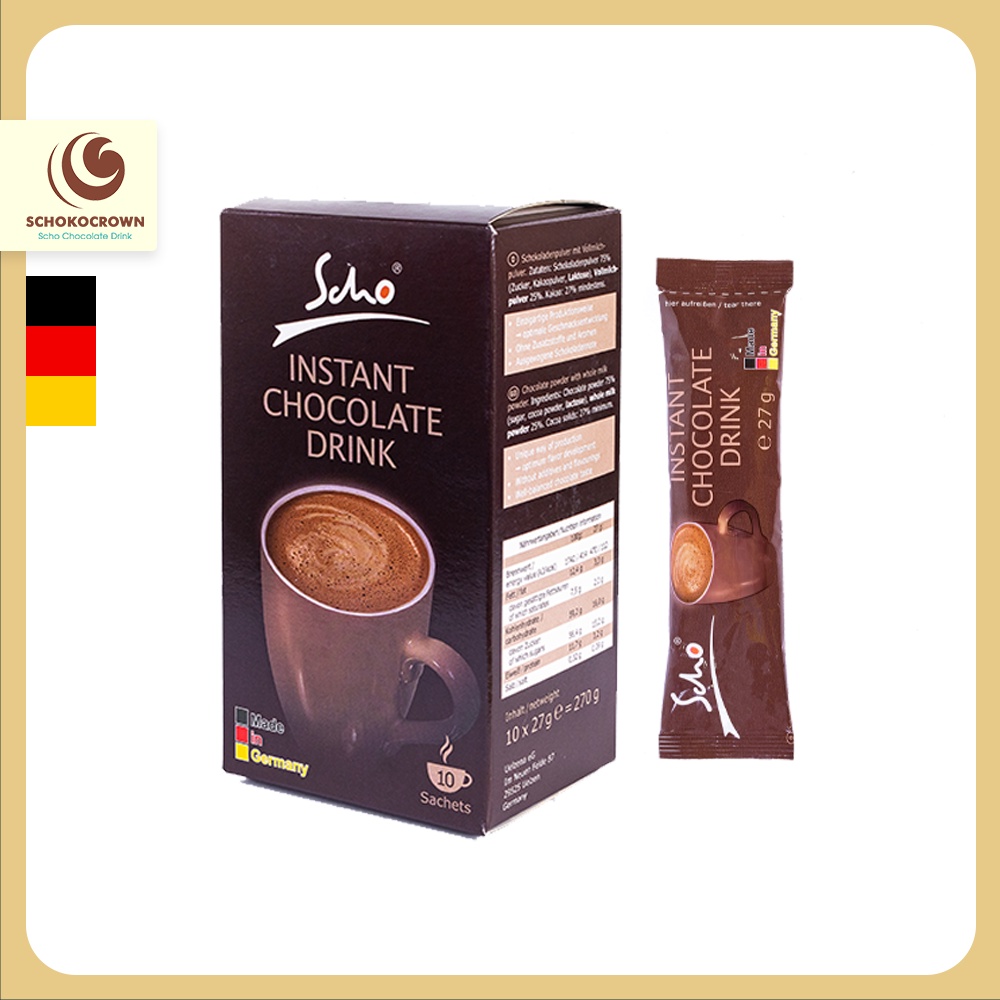 Bột Cacao dinh dưỡng Scho - Scho Dark Drip hộp 10 gói x 27g - Hàm lượng Cacao nguyên chất cao, hương vị đậm