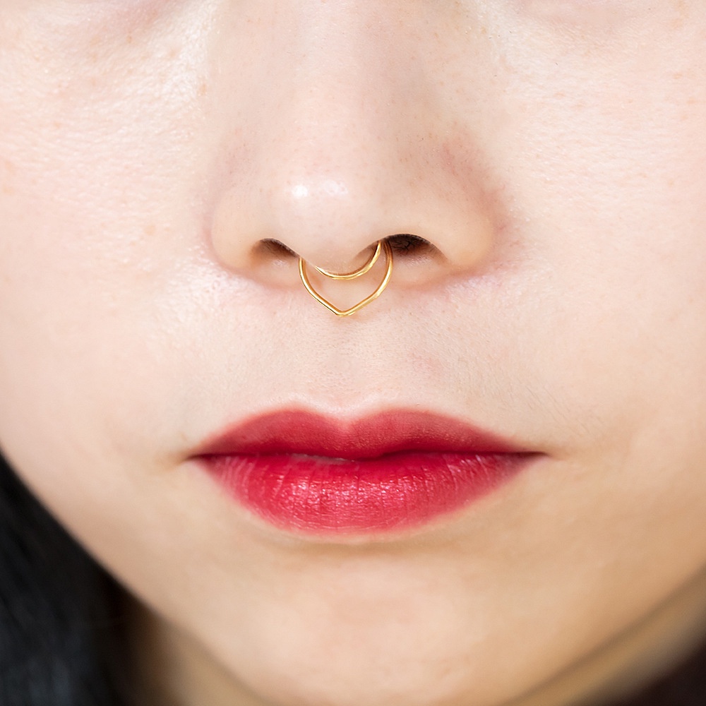 Khuyên Mũi Kẹp Khuyên Mũi Septum 2 Lớp Không Cần Xỏ Thép Titan Không Gỉ